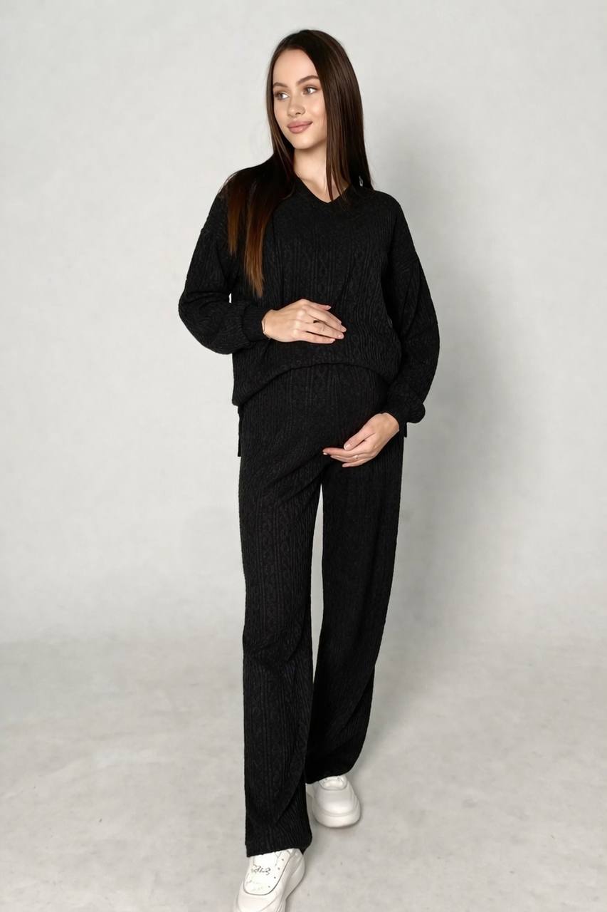 Svart mamma-sett i flettestrikk – produktbilde 5
